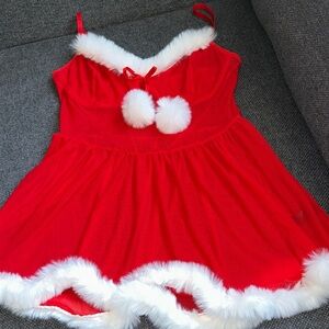 Festive Red Chemise with White fur Trim